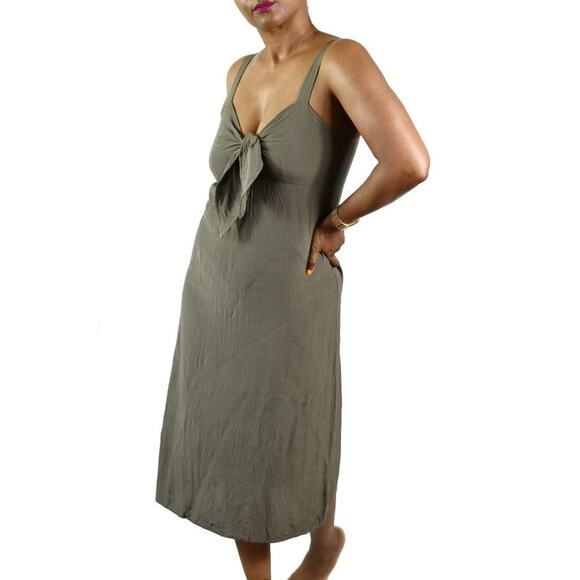 Need Supply Co Dress Green Sundress Olive Army Midi Tie Front Tank Size Medium - Picture 8 of 12
